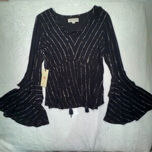 Idyllwind Black Blouse with Silver Stripes